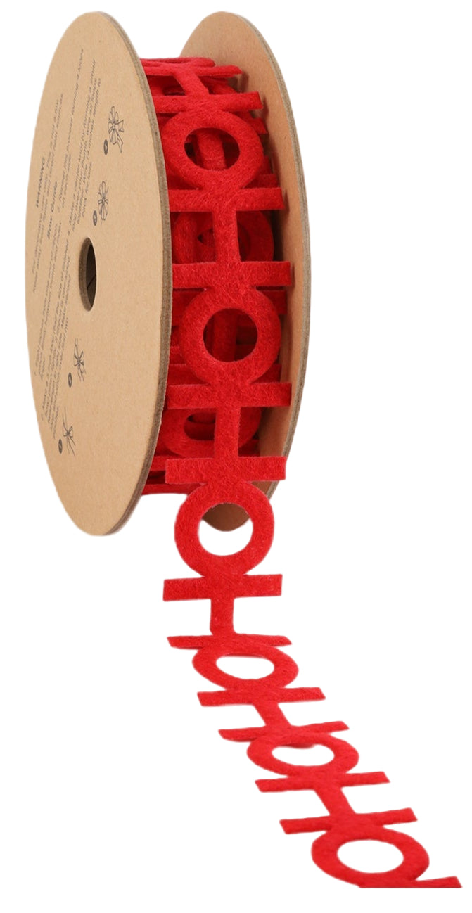 6050-250-25E | 1" | Ultra Sonic Trim | Ho Ho Ho on Red |10yds