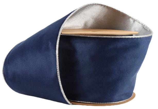 7115W-370-100E | 4" | Navy/Silver | Reversible Classic Velvet Wired Ribbon | 10Y