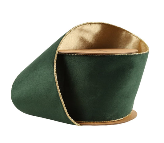 7115W-589-100E | 4" | Reversible Classic Velvet Ribbon | Green/Gold | 10yds