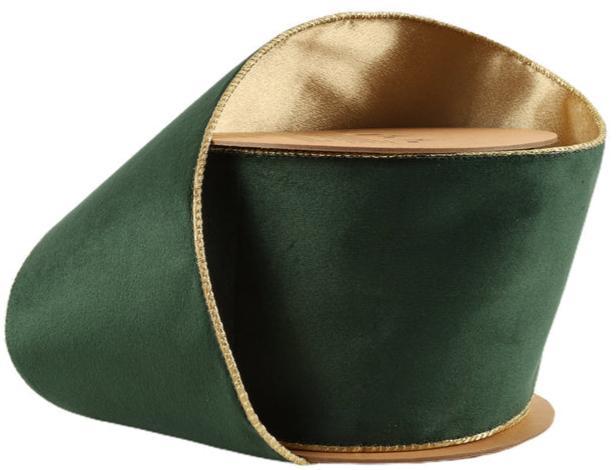 7115W-589-100E | 4" | Green/Gold | Reversible Classic Velvet Wired Ribbon | 10Y