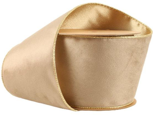 7115W-837-100E | 4" |  Reversible Classic Velvet Ribbon | Latte/Gold | 10yds