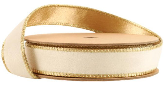 7115W-810-25E | 1" | Reversible Classic Velvet Ribbon | Ivory/Gold | 10yds - A&B Wholesale Market Inc