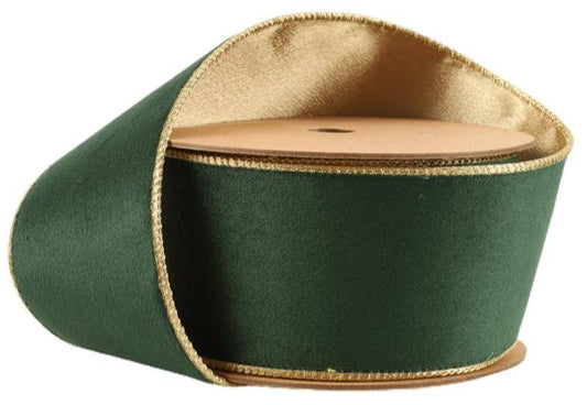 7115W-589-63E | 2.5" |  Reversible Classic Velvet Ribbon | Green/Gold | 10yds