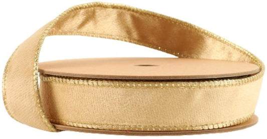7115W-835-25E | 1" | Reversible Classic Velvet Ribbon | Tan/Gold | 10yds - A&B Wholesale Market Inc