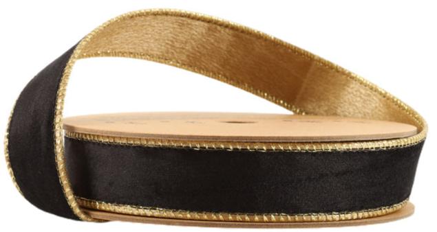 7115W-030-25E | 1" | Reversible Classic Velvet Ribbon | Black/Gold | 10yds - A&B Wholesale Market Inc