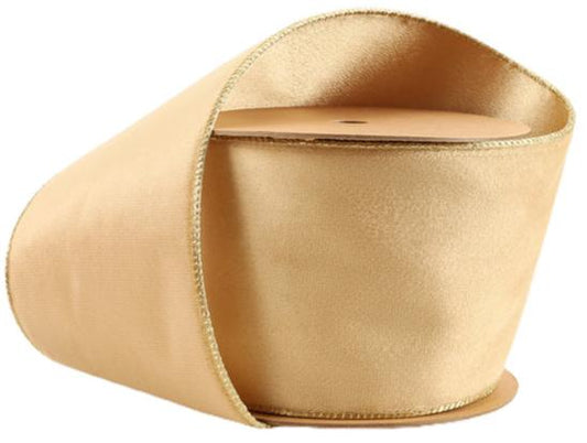 7115W-835-100E | 4" |  Reversible Classic Velvet Ribbon | Tan/Gold | 10yds