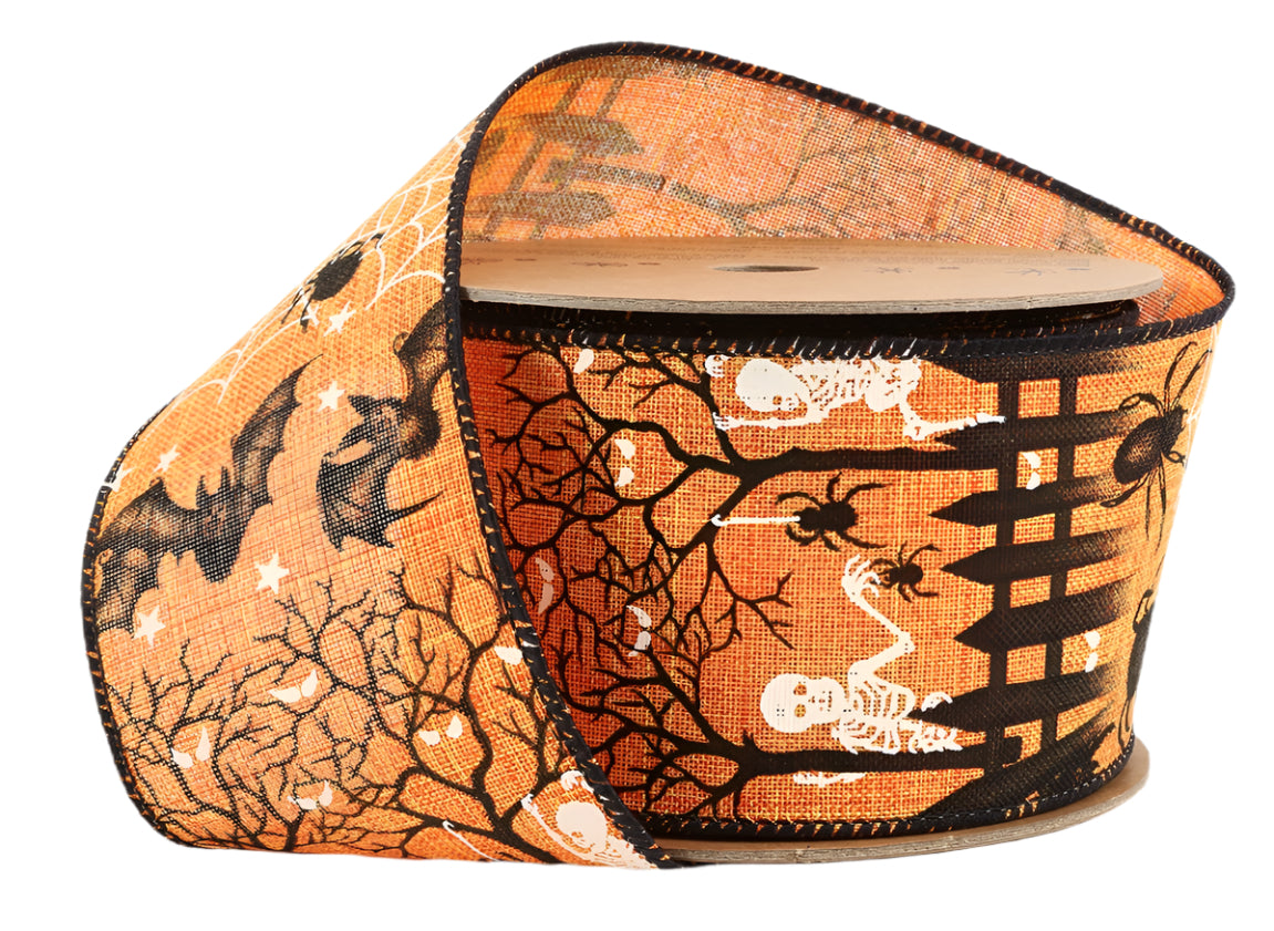 9704W-058-63E | 2.5" | Spooky Scene | Wired Ribbon | 10yds