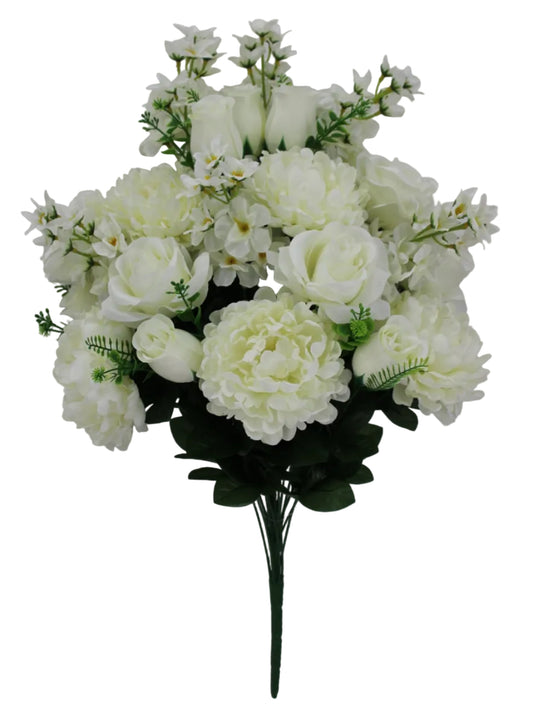 21273-CR | 27" | PEONY ROSE DELPHINIUM BUSH | CREAM