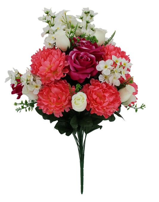 21273-PKFUCR | 27" | PEONY ROSE DELPHINIUM BUSH | PINK/FUCHSIA/CREAM