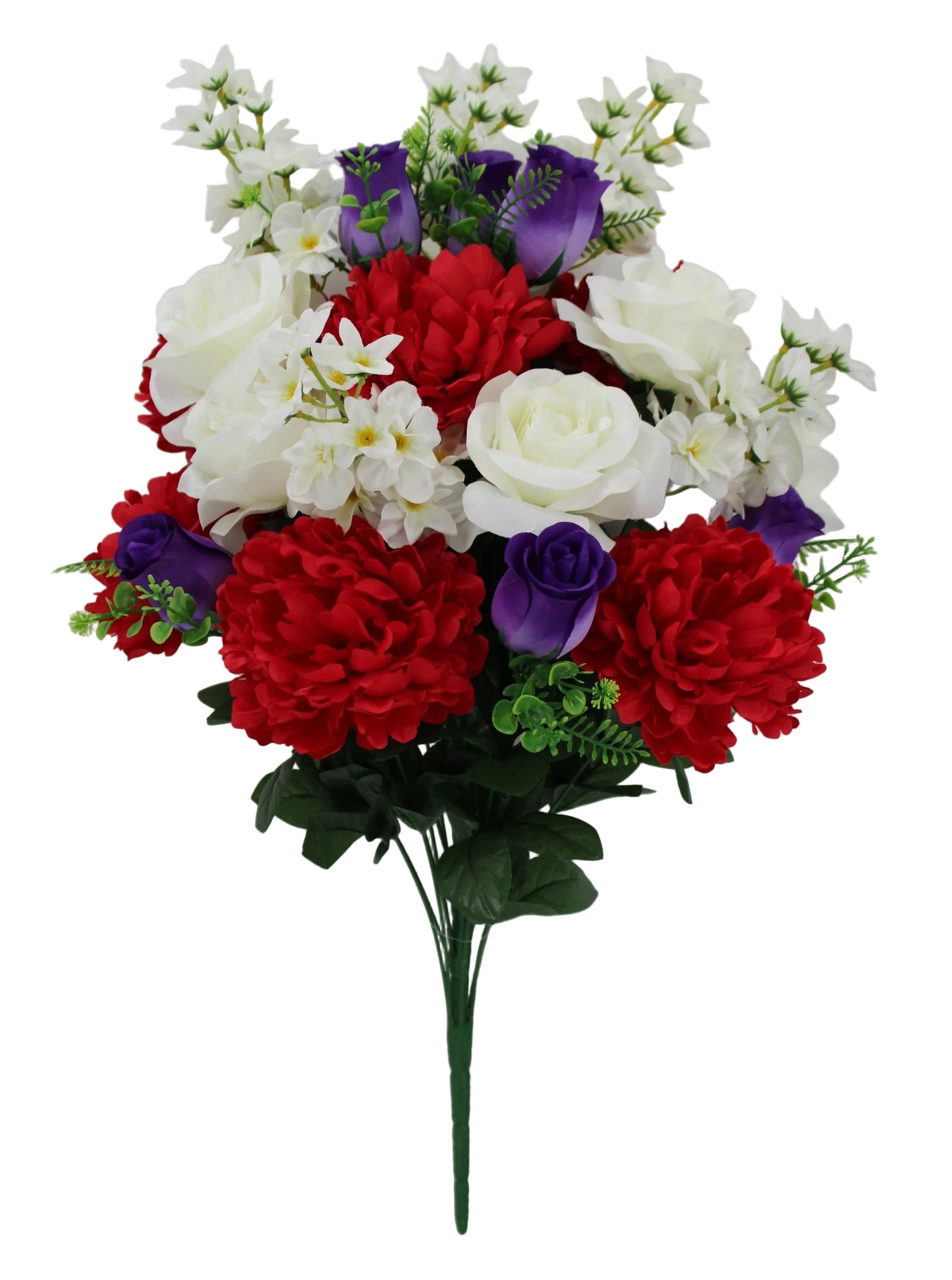 21273-RDPUCR | 27" | PEONY ROSE DELPHINIUM BUSH | RED/PURPLE/CREAM