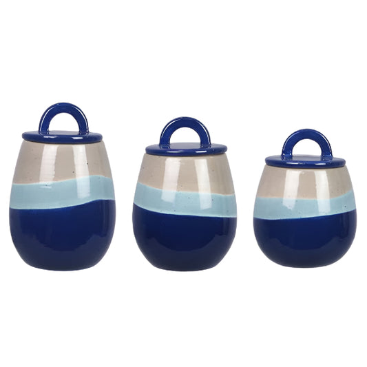 22077 CERAMIC ARTISTIC BLUE 3 PCS CANISTER SET,