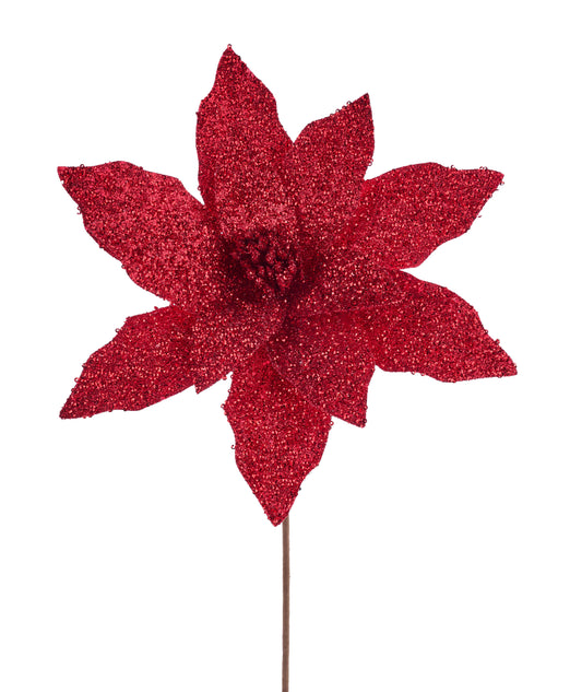 XS415605 | 12.5"Dia | Glitter Poinsettia Stem, 22"Oal | Burgundy