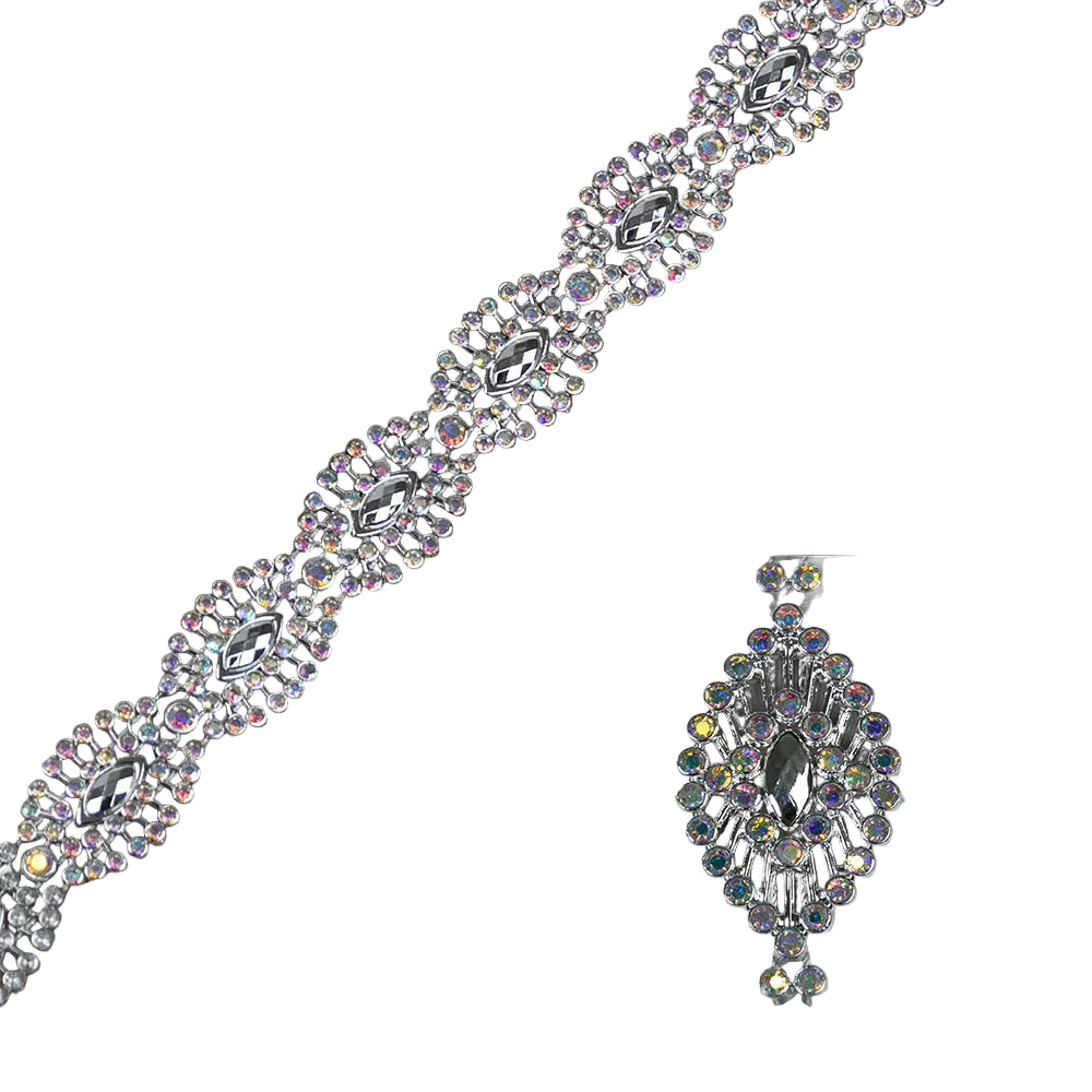 2250-SILVER | 1.25" X 7/8" | PLASTIC OVAL RHINESTONE TRIMMING | SILVER