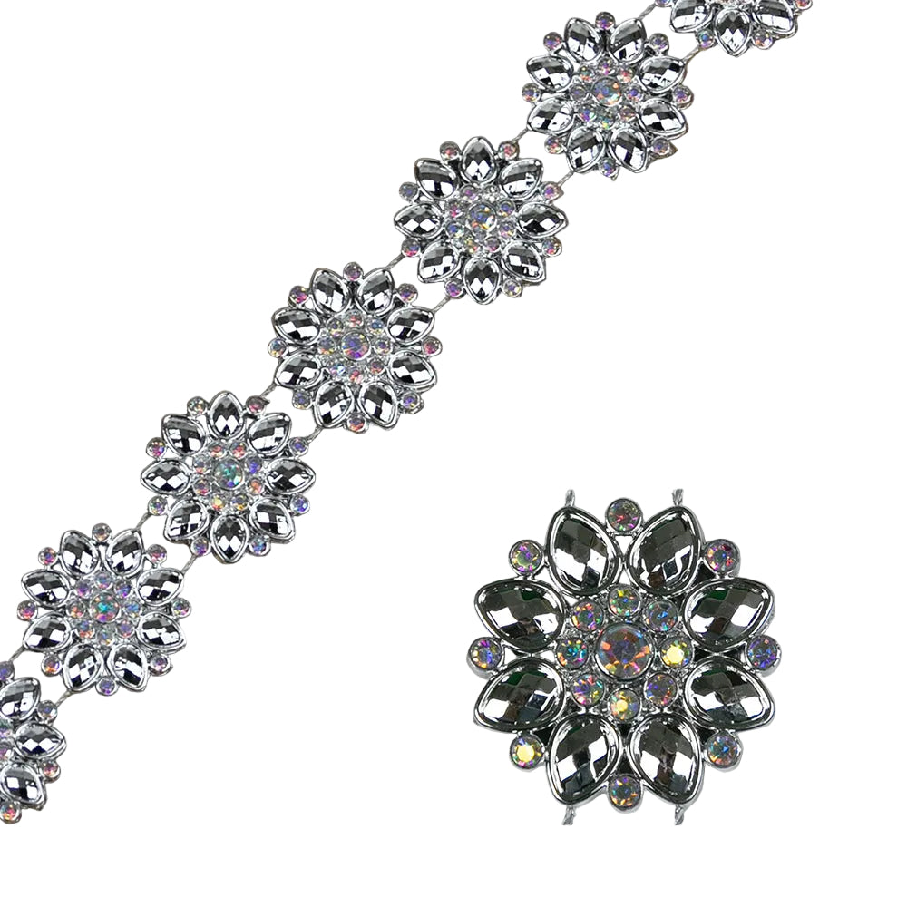 2251-SILVER | 1" | PLASTIC SUNFLOWER RHINESTONE TRIMMING | SILVER