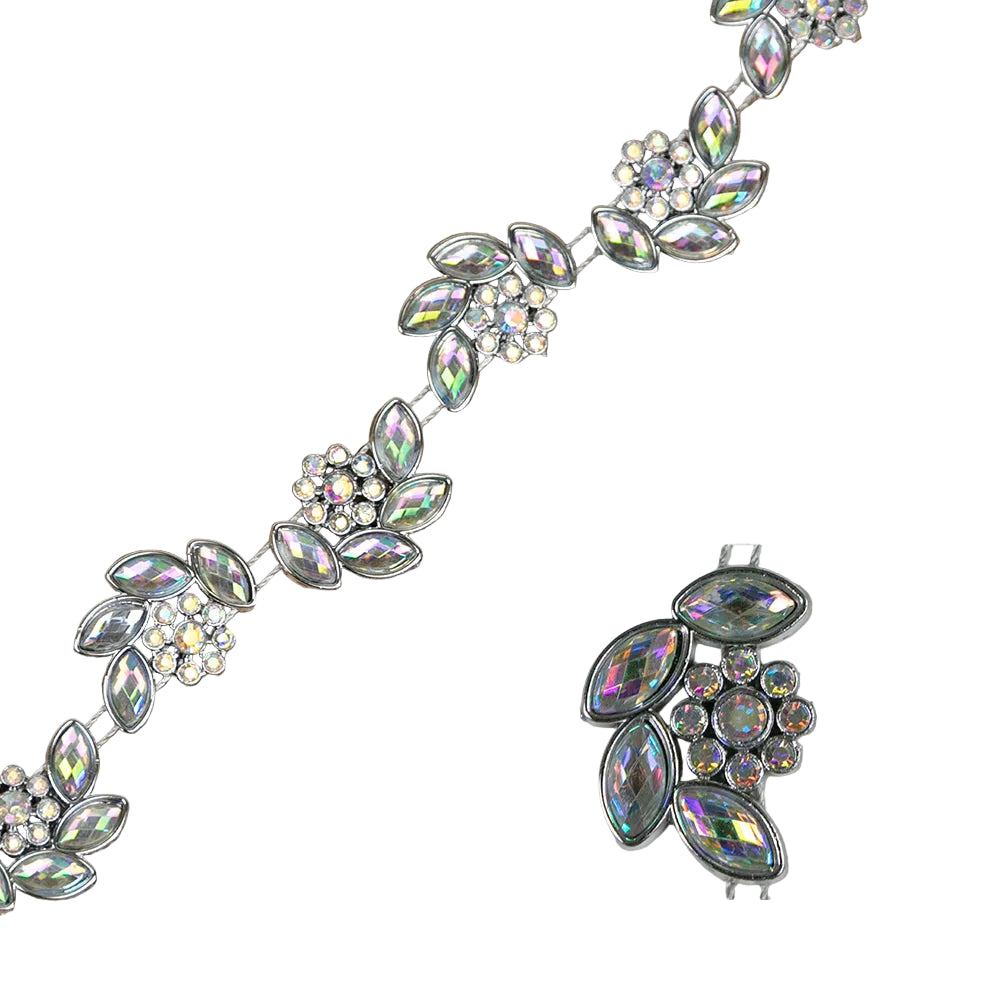 2254-SILVER | 1" x 3/4" | PLASTIC FLOWER W/ LEAVES TRIMMING | SILVER