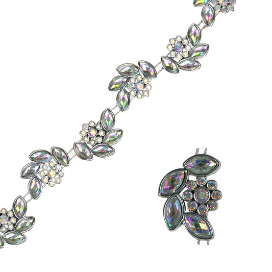 2254-SILVER | 1" x 3/4" | PLASTIC FLOWER W/ LEAVES TRIMMING | SILVER