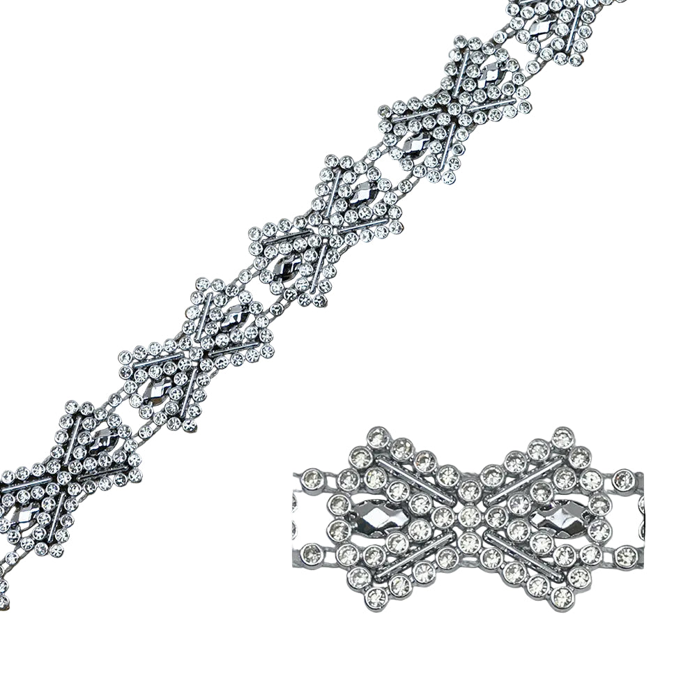 2259-SILVER | 36 x 24MM | RHINESTONE BOW TRIMMING | SILVER