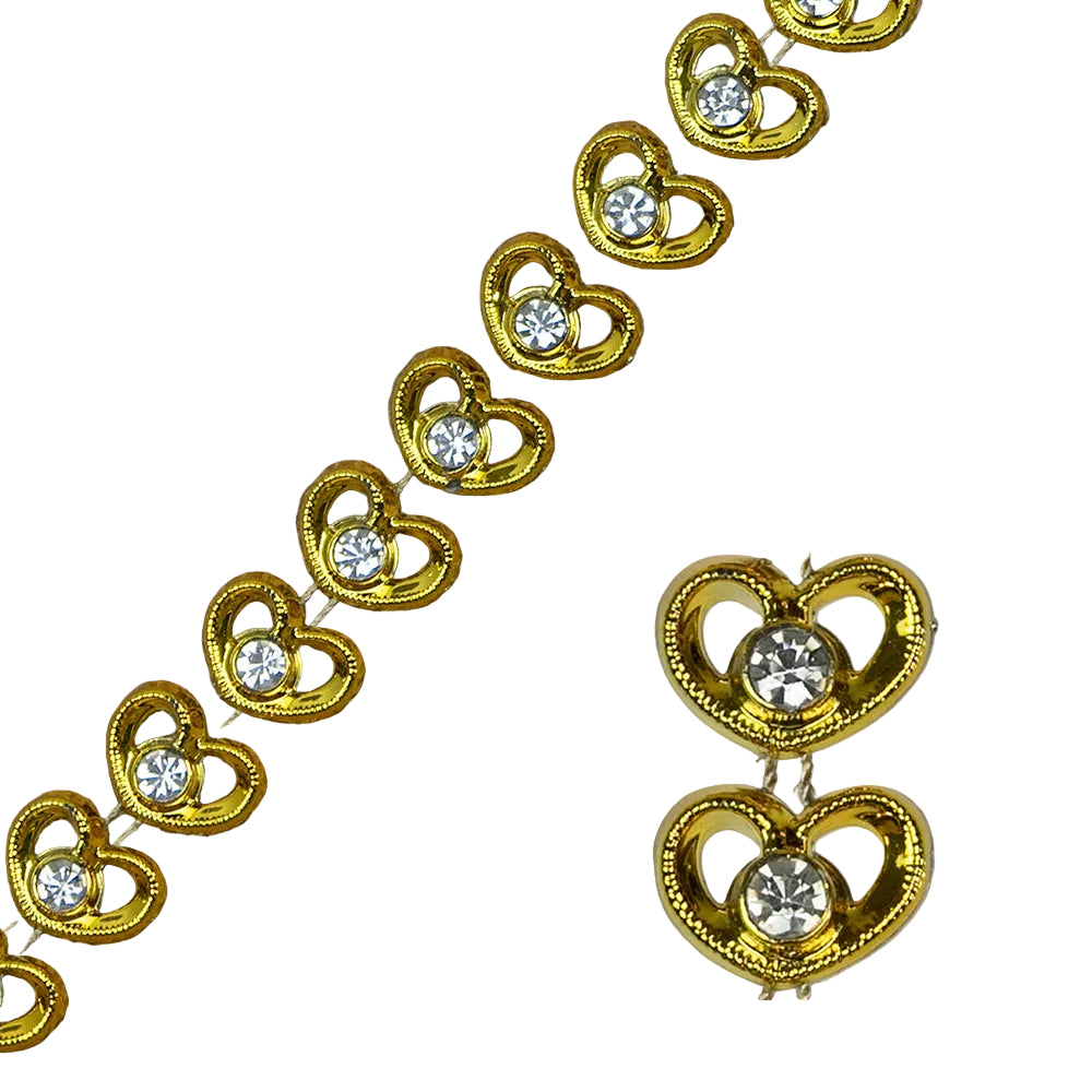 2260-GOLD | 17 x 13MM | RHINESTONE VERTICAL HEART TRIMMING | GOLD