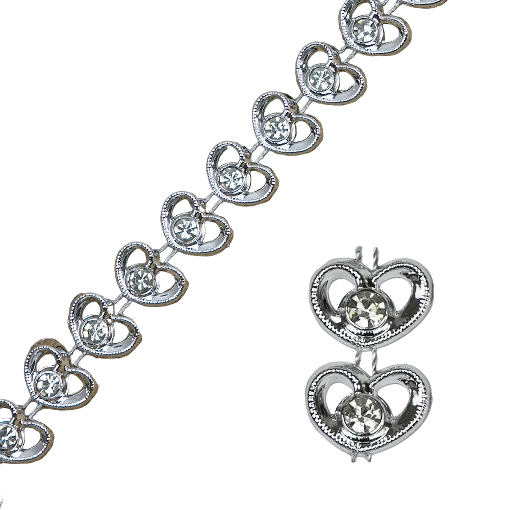 2260-SILVER | 17 x 13MM | RHINESTONE VERTICAL HEART TRIMMING | SILVER