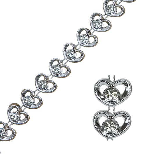 2260-SILVER | 17 x 13MM | RHINESTONE VERTICAL HEART TRIMMING | SILVER