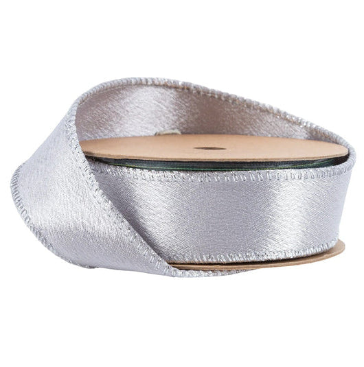 2300W-012-25E | 1" | Shimmer Satin Ribbon | Silver w/Silver Backing | 10yds