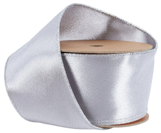 2300W-012-63E | 2.5" | Shimmer Satin Ribbon | Silver w/Silver Backing | 10yds