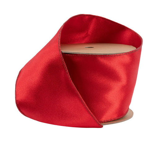 2300W-250-100E | 4" | Shimmer Satin Ribbon | Red w/Red Backing | 10yds