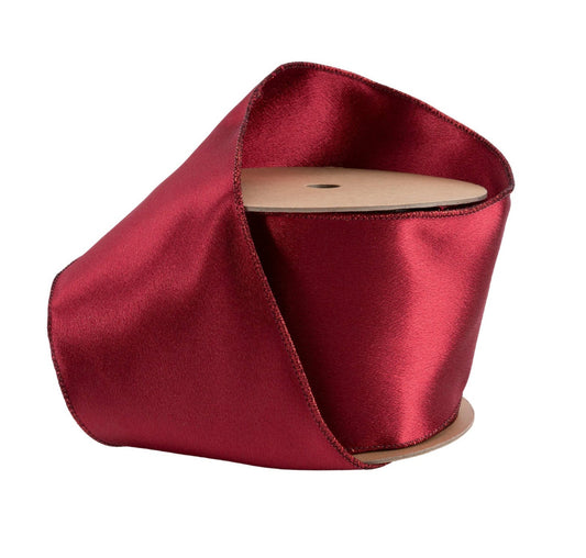 2300W-275-100E | 4" | Shimmer Satin Ribbon | Wine w/Wine Backing | 10yds