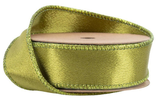 2300W-570-25E | 1" | Shimmer Satin Ribbon | Moss w/Moss Backing | 10yds