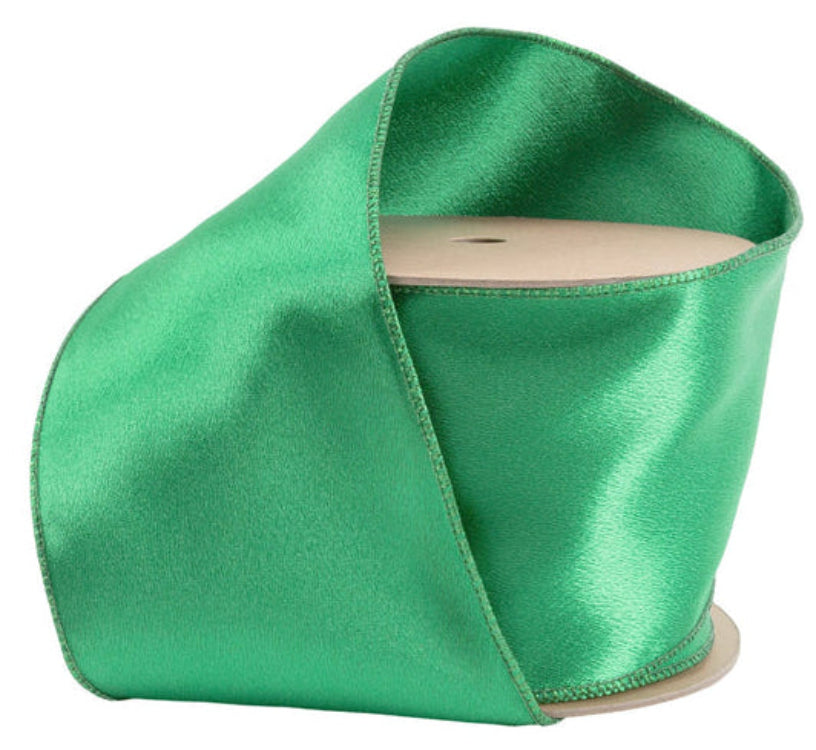 2300W-580-100E | 4" | Shimmer Satin Ribbon | Green w/Green Backing | 10yds