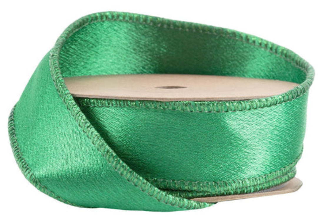 2300W-580-25E | 1" | Shimmer Satin Ribbon | Green w/Green Backing | 10yds