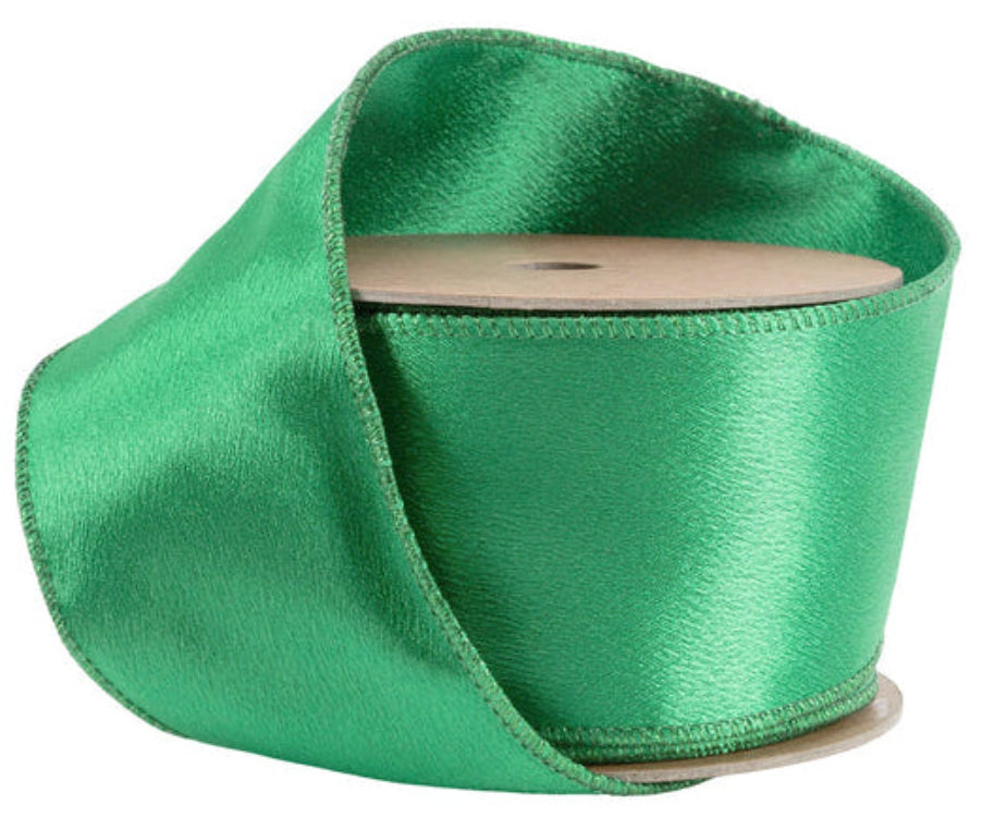 2300W-580-63E | 2.5" | Shimmer Satin Ribbon | Green w/Green Backing | 10yds