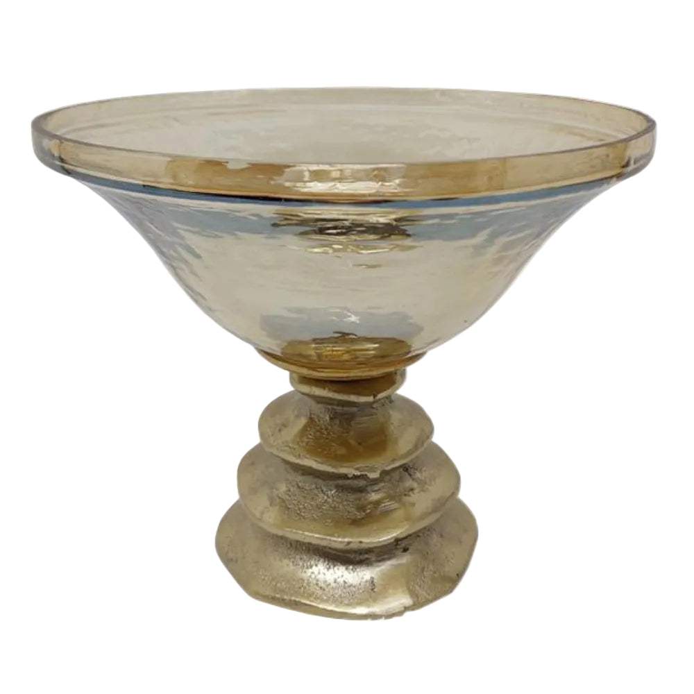 24127 | Glass Pedestal Bowl W/Metallic Base | Amber/Gold