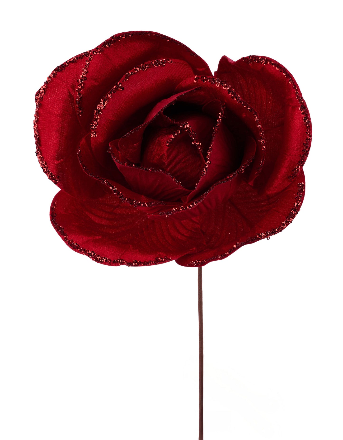 HV922024 | 10"Dia |  Velvet Glitter Rose Stem |  Red