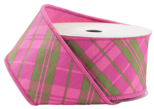9003W-175-63E | 2.5" | Dupioni Ribbon Bias Plaid | Pink/Multi w/Taffeta Fused Back | 10yds