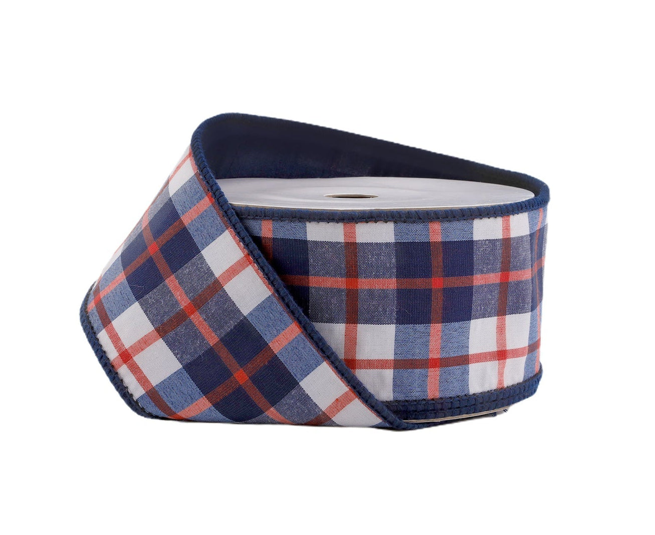 9115W-036-63E | 2.5" | Wired Dupioni Ribbon | Red/White/Blue Plaid | 10yds