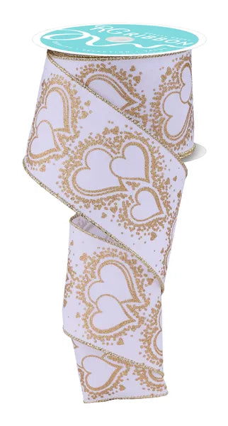 RGH1100C6 | 2.5" | Gold Hearts | White/Gold | 10yds - A&B Wholesale Market Inc