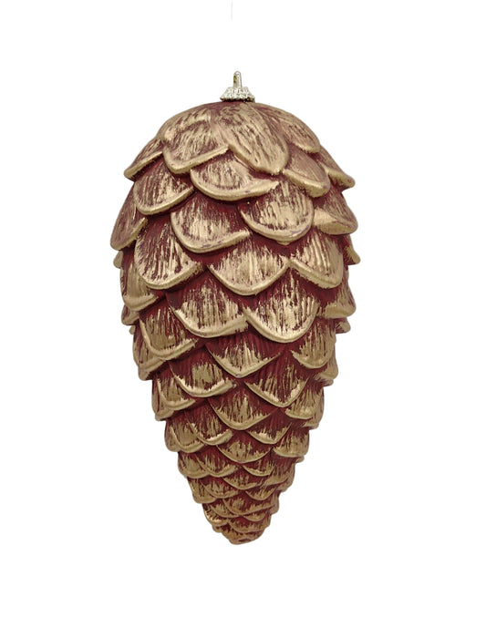 32180-DK.RDGD | 9" | HANGING PINE CONE | DK. RED/GOLD