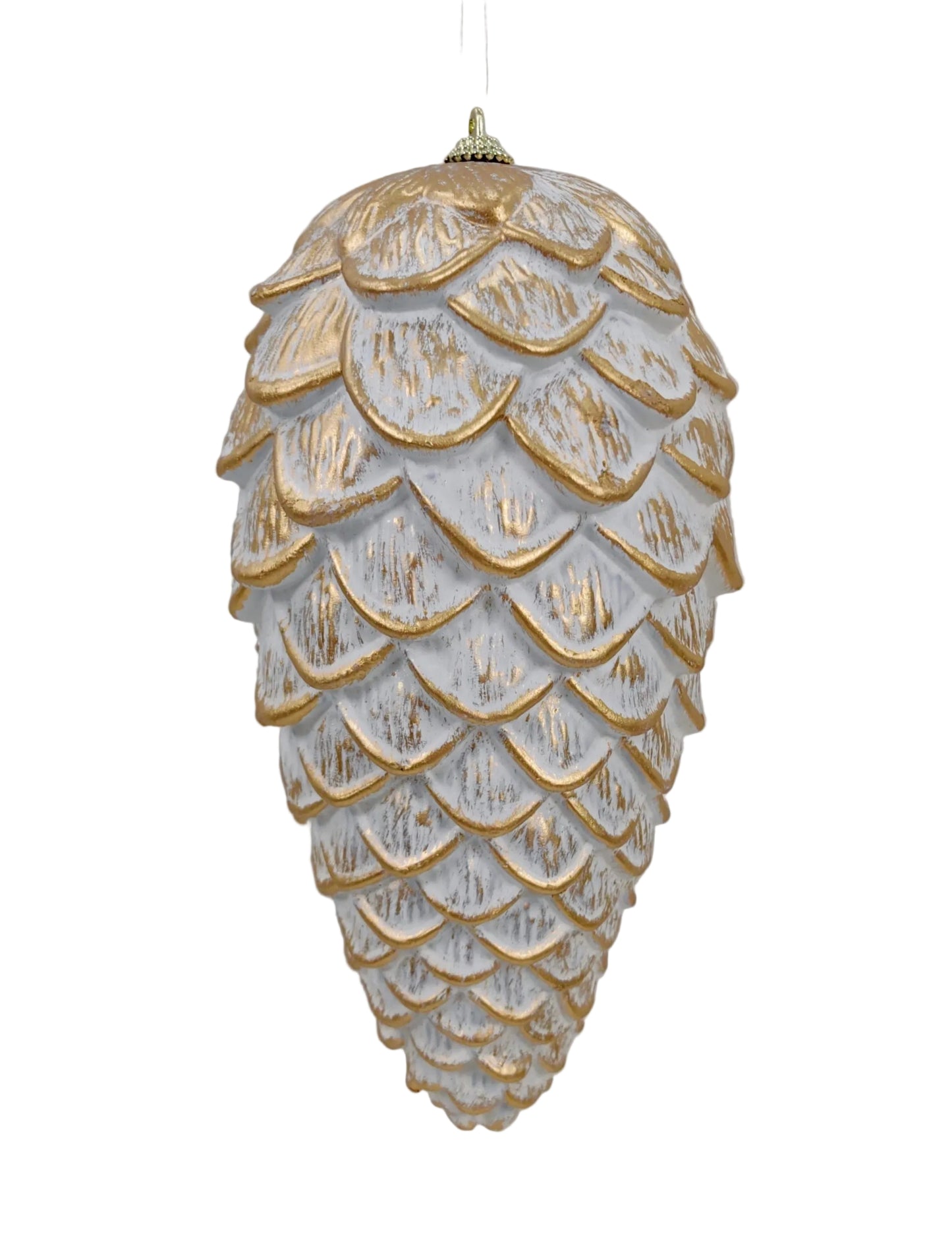 32180-WTGD | 9" | HANGING PINE CONE | WHITE/GOLD