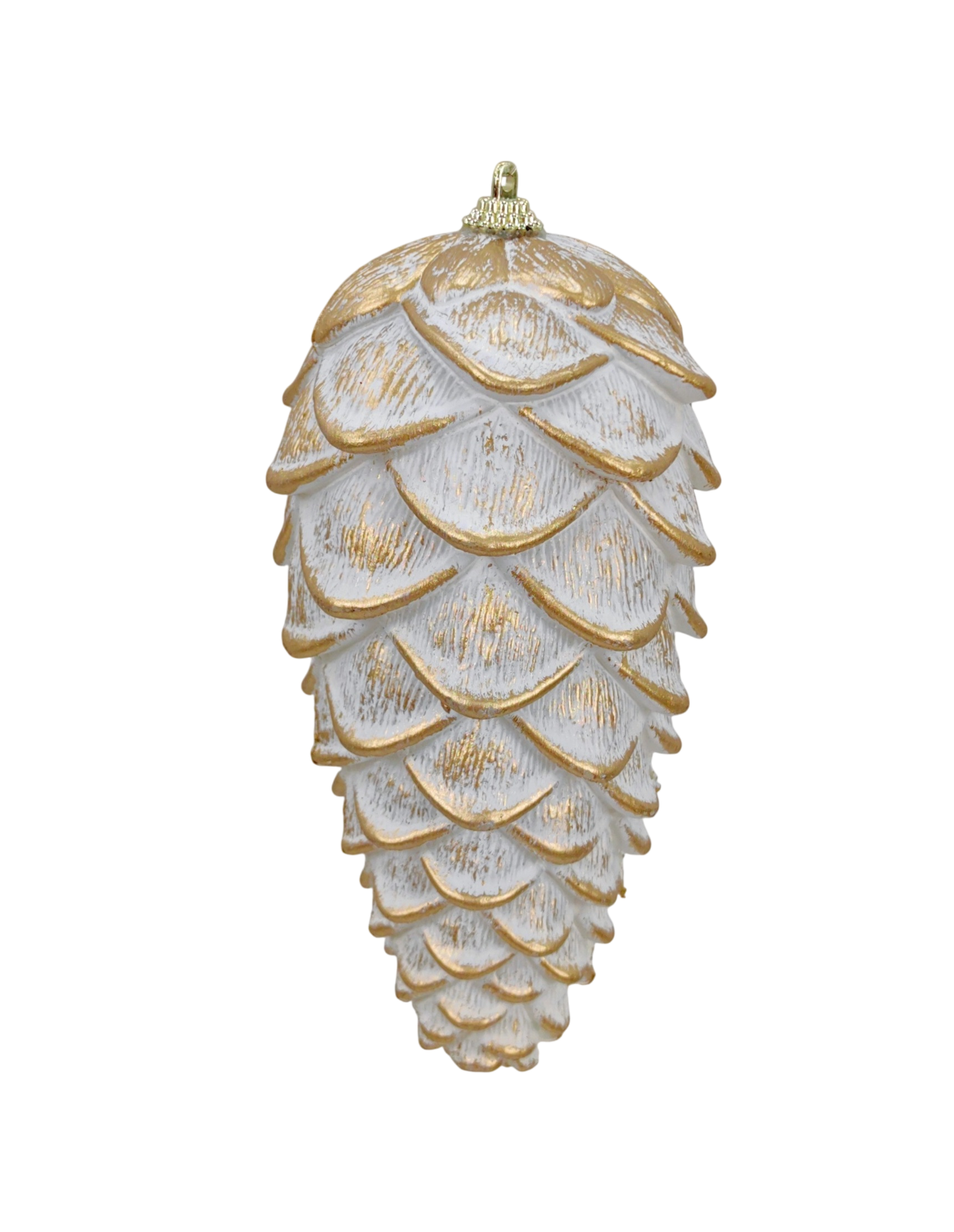 32181-WTGD | 7" | Hanging Pinecone Ornament  | White/Gold