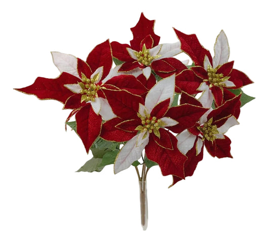 32252 | 17" | POINSETTIA BUSH X7 | RED/WHITE