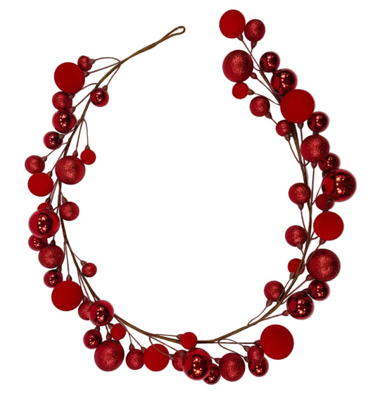 32256-RD | 65" | BALL ORNAMENT GARLAND | RED