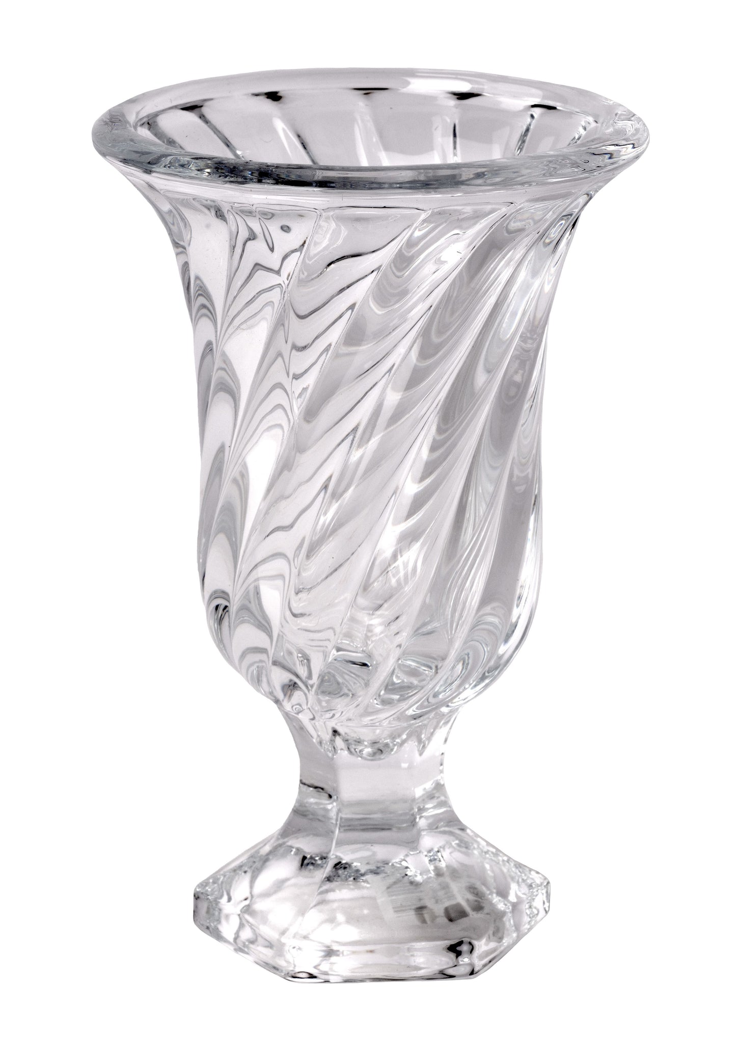 GM6062 | 7.5"H x 4.75"Dia | Glass Swirl Vase W/Foot | Clear