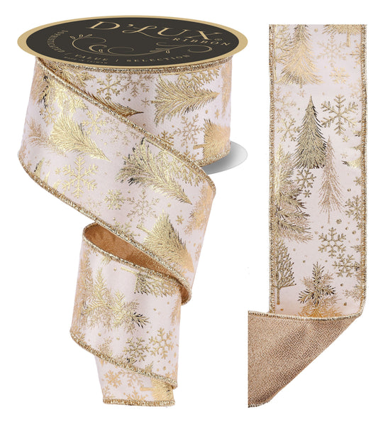LX32583R | 2.5" | Foil Tree/Fused | Cream/White | 10yds
