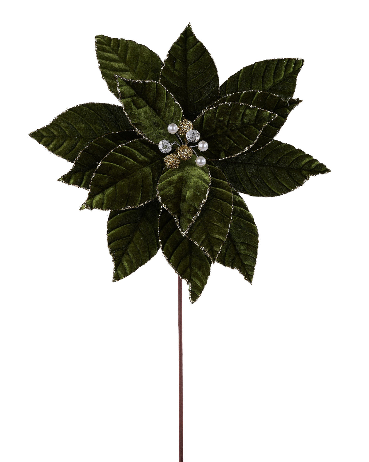 XS429741 | 23"L x 14"Dia | Velvet/Glttr Poinsettia | Moss Green/Gold