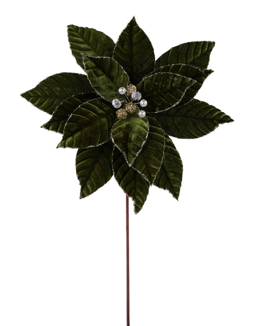 XS429741 | 23"L x 14"Dia | Velvet/Glttr Poinsettia | Moss Green/Gold