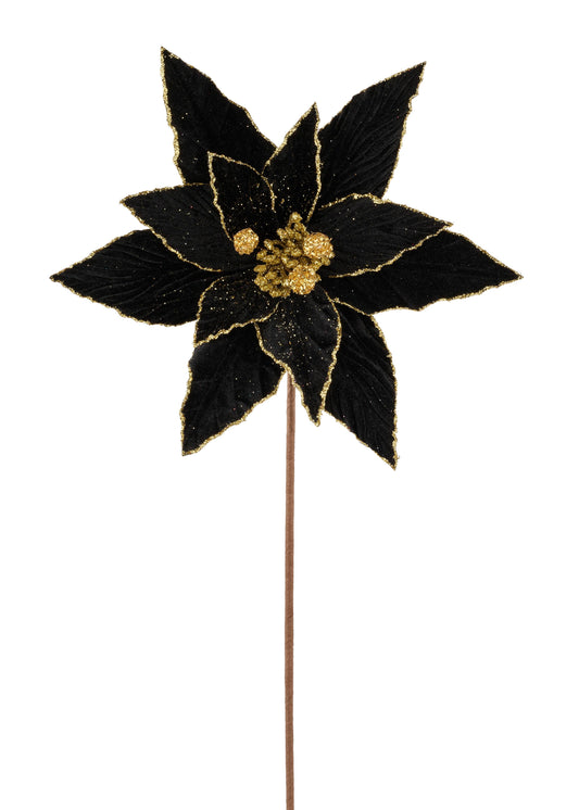 XS408798 | 22"L x 11.5"Dia | Velvet Poinsettia | Black/Gold