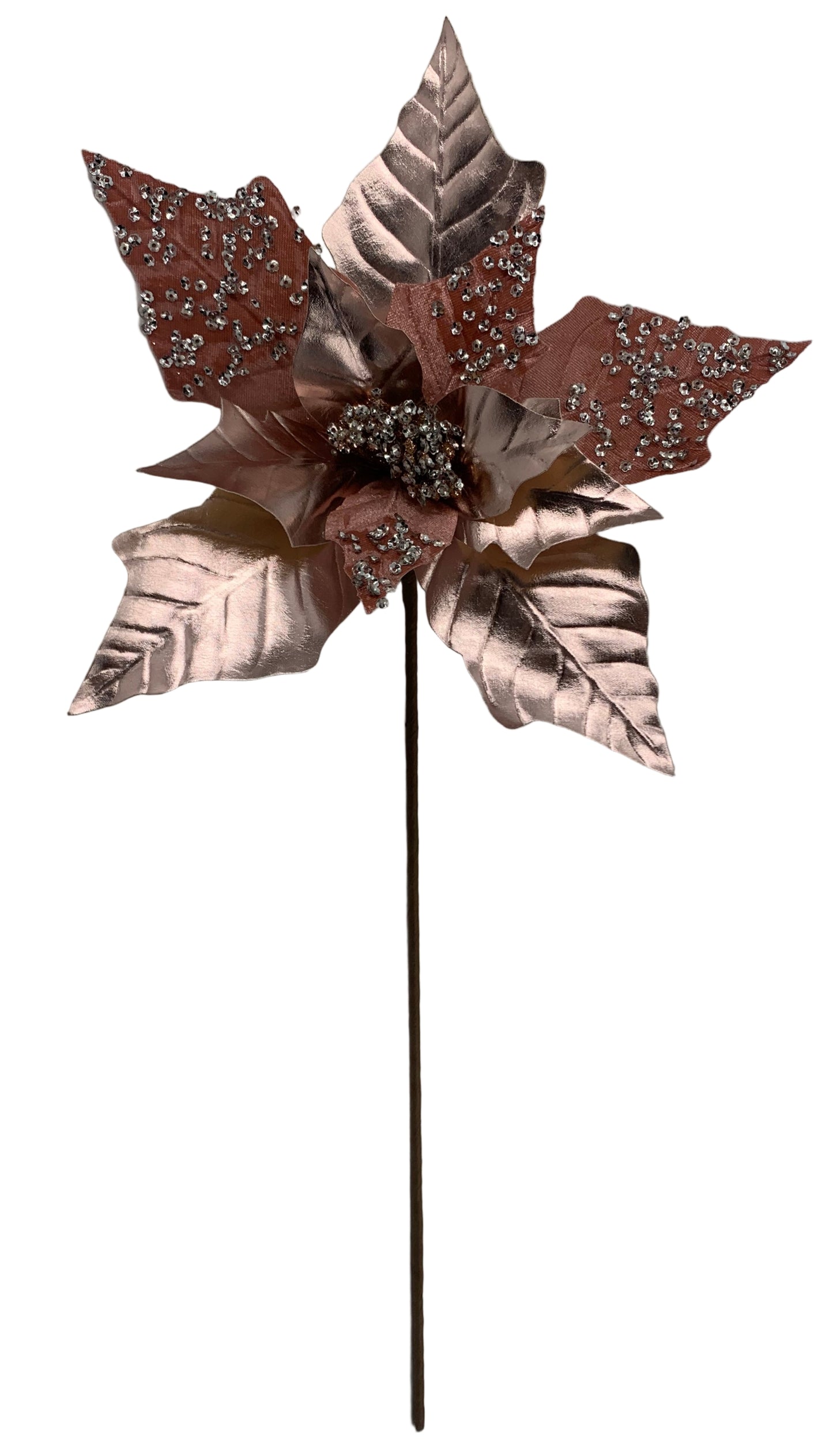 40295-ROSEGOLD | 28" | Metallic Velvet Sequin Poinsettia | Rose Gold