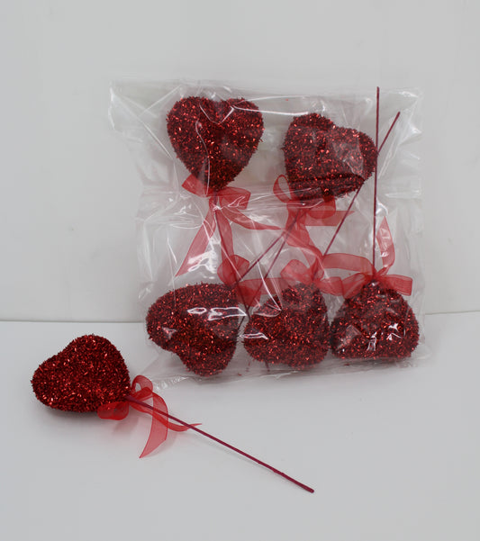40430-RD | 12" | Glitter Heart Pick | Red | 6Pcs/Set