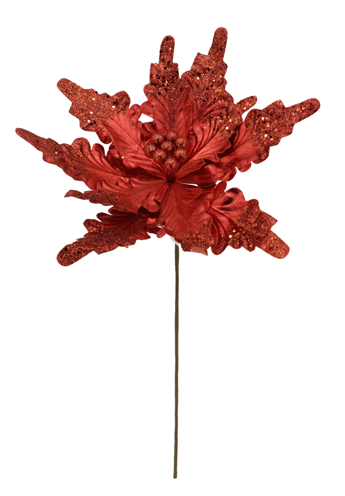 40470 | 15" | GLITTER POINSETTIA STEM | RED